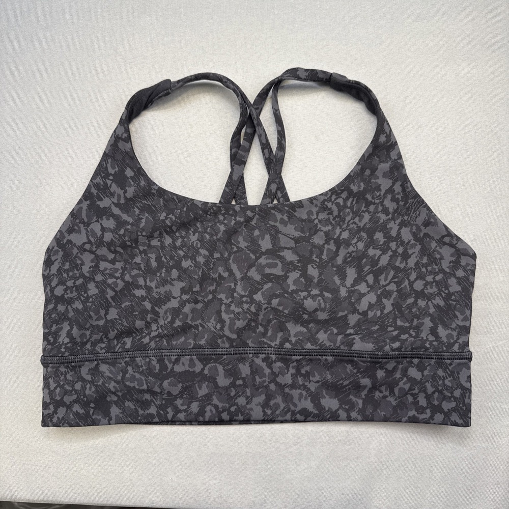 LULULEMON Energy Bra High Neck Long Line Formation Camo Deep Coal Multi Size 10